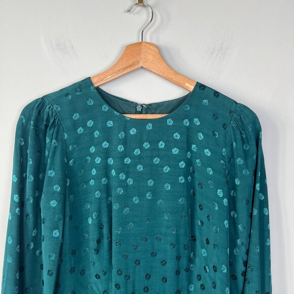 J. Crew Green Shift Dress in Jacquard Floral Dot Dress Womens Sz. 0 Casual - Picture 3 of 6